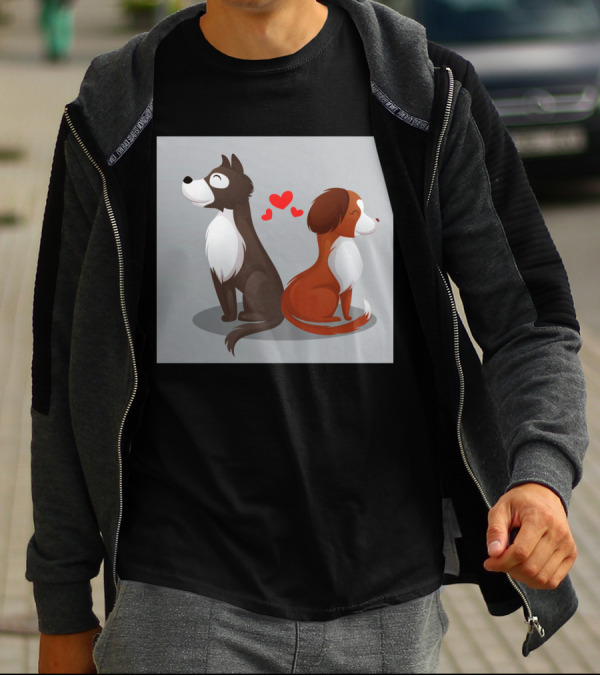 Cartoon Dogs With Hearts In Love Scene T-Shirt