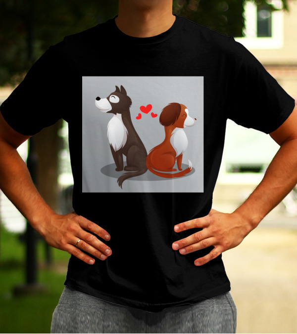 Cartoon Dogs With Hearts In Love Scene T-Shirt