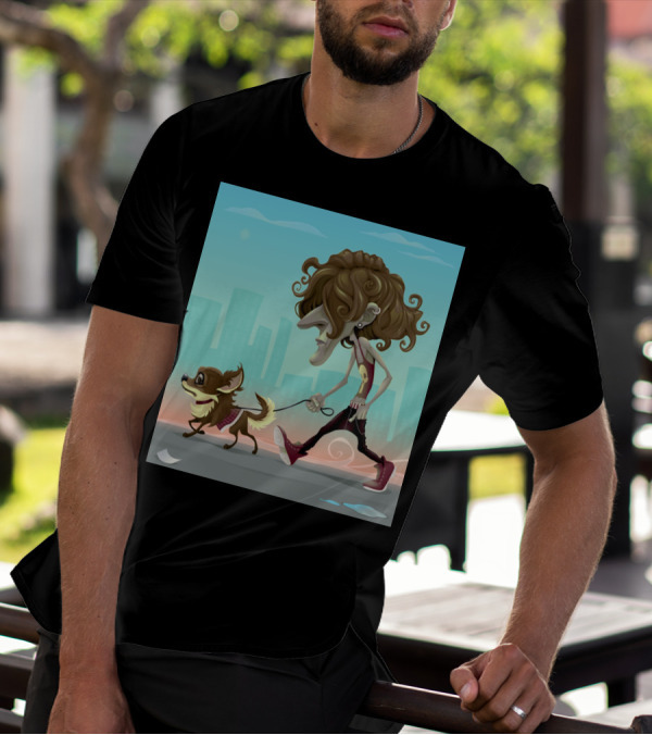 Walking With My Dog In Surreal Urban Landscape T-Shirt