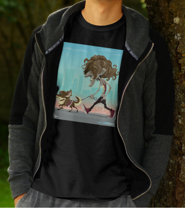 Walking With My Dog In Surreal Urban Landscape T-Shirt