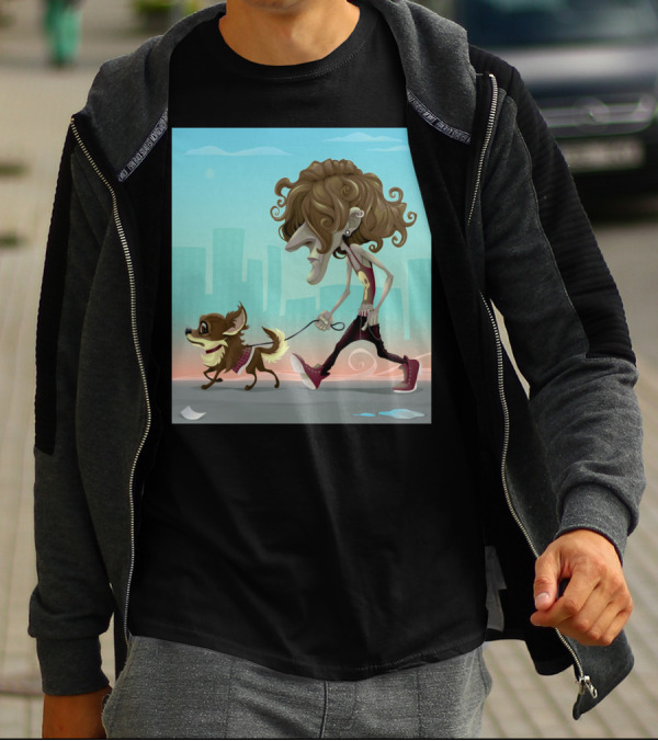Walking With My Dog In Surreal Urban Landscape T-Shirt