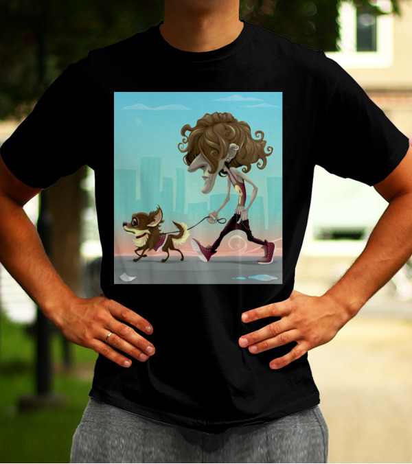 Walking With My Dog In Surreal Urban Landscape T-Shirt