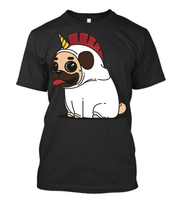 Cute Pug Dog Tandu Unicorn Costume With Red Mohawk T-Shirt