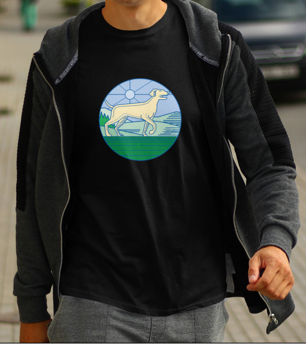 Mono Line English Pointer Dog In Scenic Landscape Circle T-Shirt