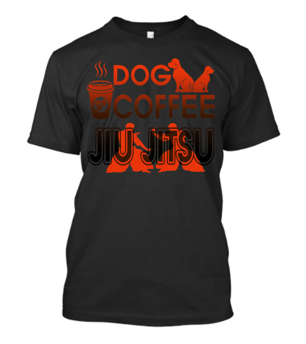 Dog Coffee Jiu Jitsu With Cup And Silhouette Grappling And Dogs T-Shirt