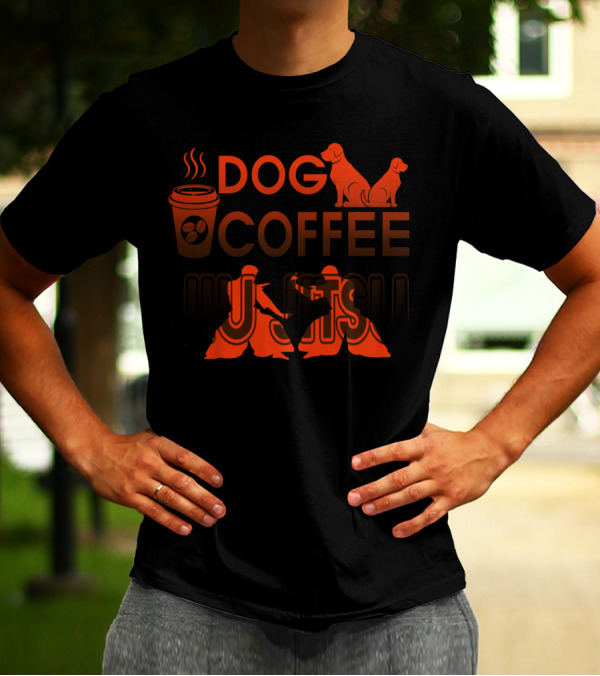 Dog Coffee Jiu Jitsu With Cup And Silhouette Grappling And Dogs T-Shirt