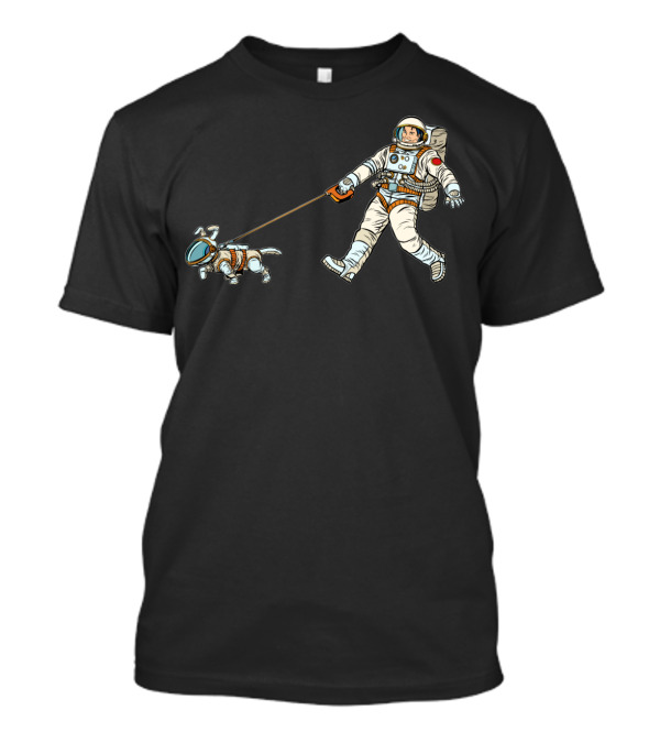 Astronaut Dog Leading Human In Space Adventure T-Shirt