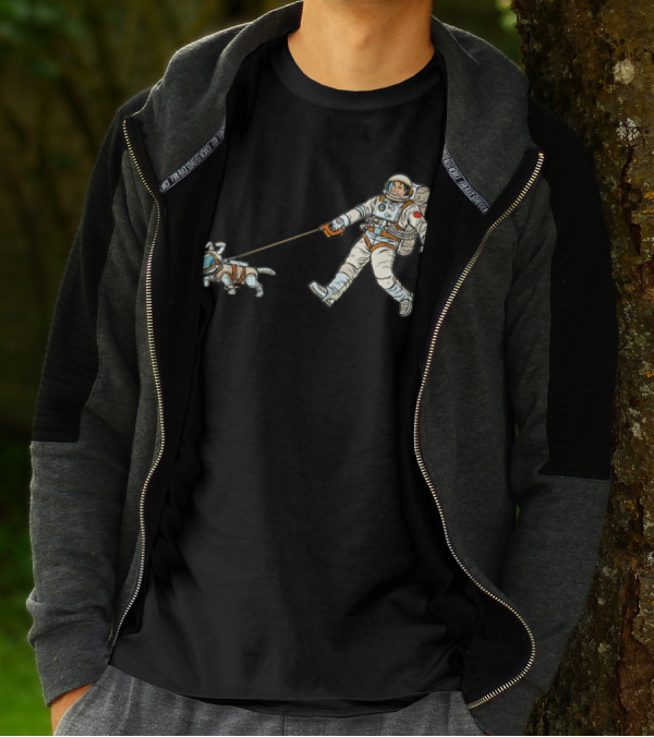Astronaut Dog Leading Human In Space Adventure T-Shirt