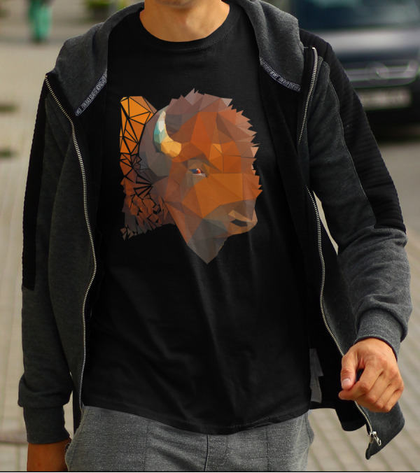Bare Bison Polygon Art Geometric Buffalo T-Shirt
