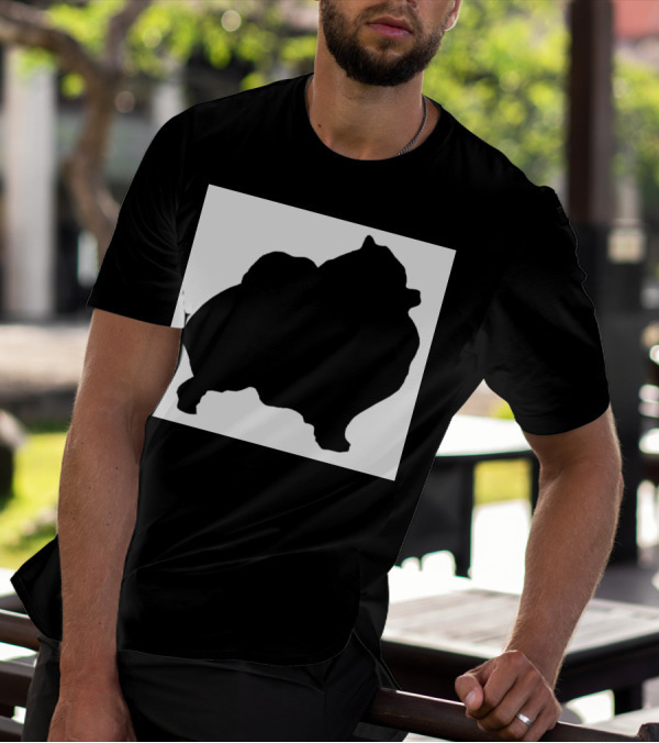 Silhouette Of Pomeranian Dog On Black And White Background T-Shirt