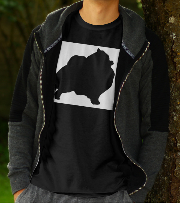 Silhouette Of Pomeranian Dog On Black And White Background T-Shirt