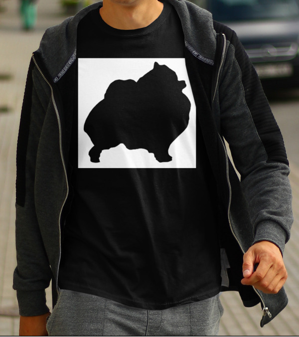 Silhouette Of Pomeranian Dog On Black And White Background T-Shirt