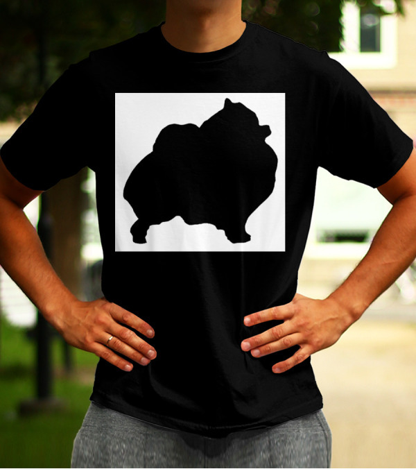 Silhouette Of Pomeranian Dog On Black And White Background T-Shirt