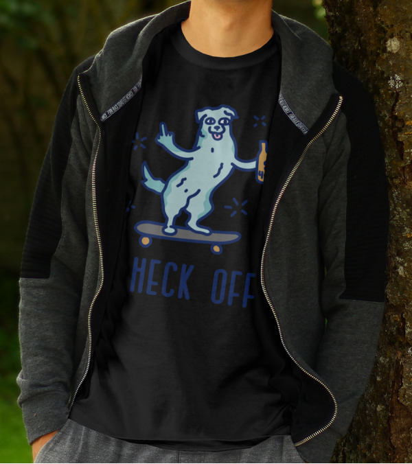 Heck Off Dog Skateboarding With 40 Ounce Bottle And Middle Finger Gesture T-Shirt