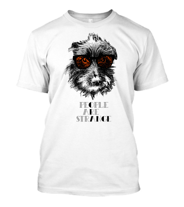 People Are Strange Black Dog With Orange Reflective Sunglasses T-Shirt