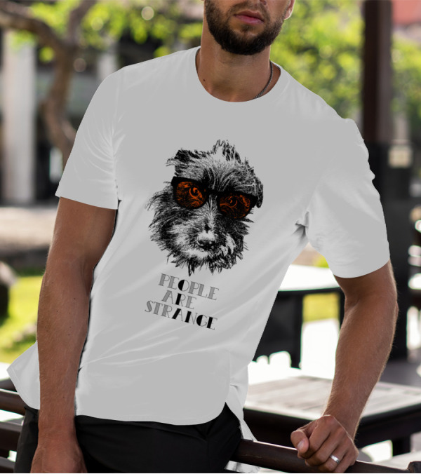 People Are Strange Black Dog With Orange Reflective Sunglasses T-Shirt