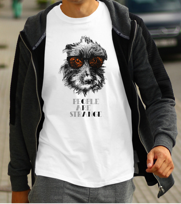 People Are Strange Black Dog With Orange Reflective Sunglasses T-Shirt