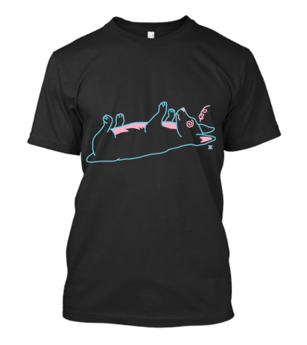 Dizzy Doggo Neon Outline With Swirly Eyes And Playful Tail T-Shirt