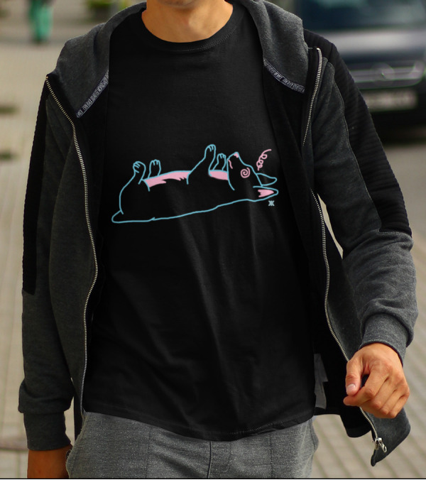 Dizzy Doggo Neon Outline With Swirly Eyes And Playful Tail T-Shirt