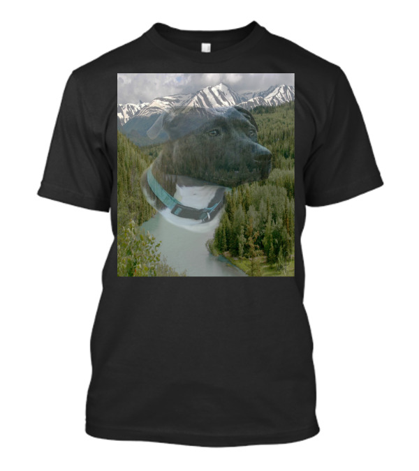 Call Of The Wild Scenic Mountain Landscape With Dog And Forest River Reflection T-Shirt
