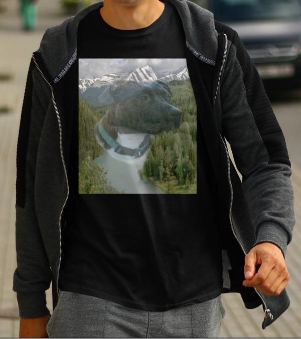 Call Of The Wild Scenic Mountain Landscape With Dog And Forest River Reflection T-Shirt