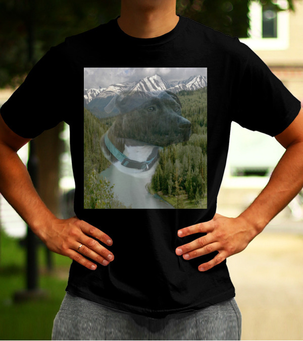 Call Of The Wild Scenic Mountain Landscape With Dog And Forest River Reflection T-Shirt