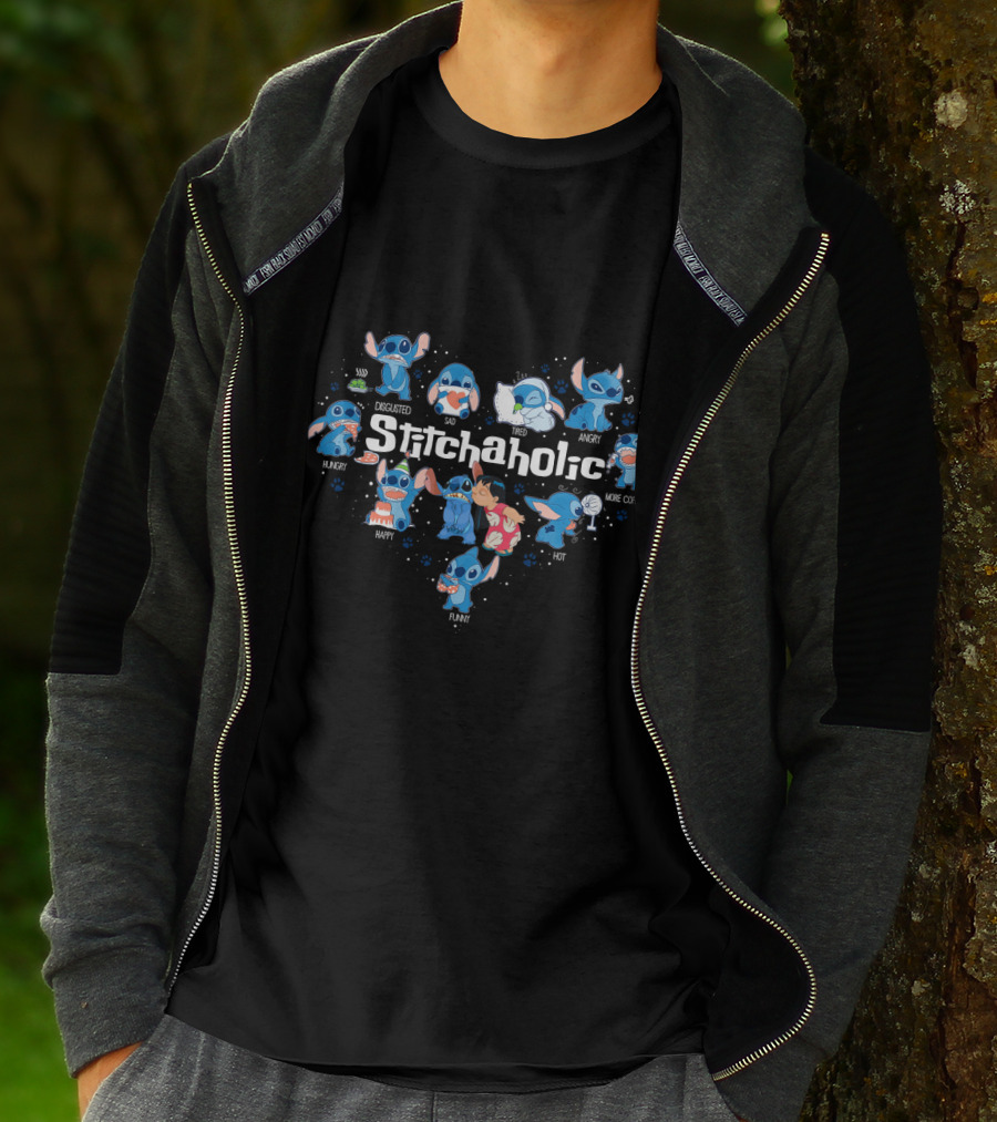 Stitchaholic Cute In Heart Sad Disgusted Tired Angry Hungry Happy Funny Hot More Coffee T-Shirt