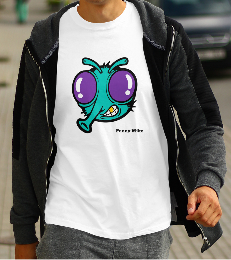 Funny Mike Alien Cartoon Face With Large Purple Eyes And Grinning Expression T-Shirt