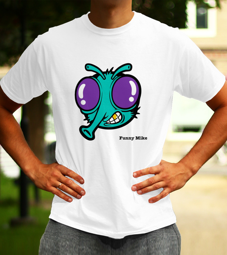 Funny Mike Alien Cartoon Face With Large Purple Eyes And Grinning Expression T-Shirt