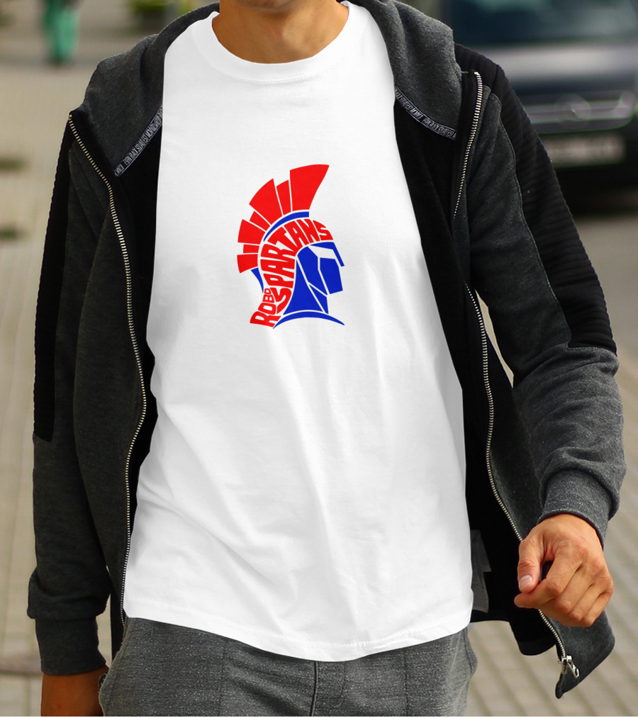 Robo Spartans Logo Red And Blue Spartan Helmet T-Shirt