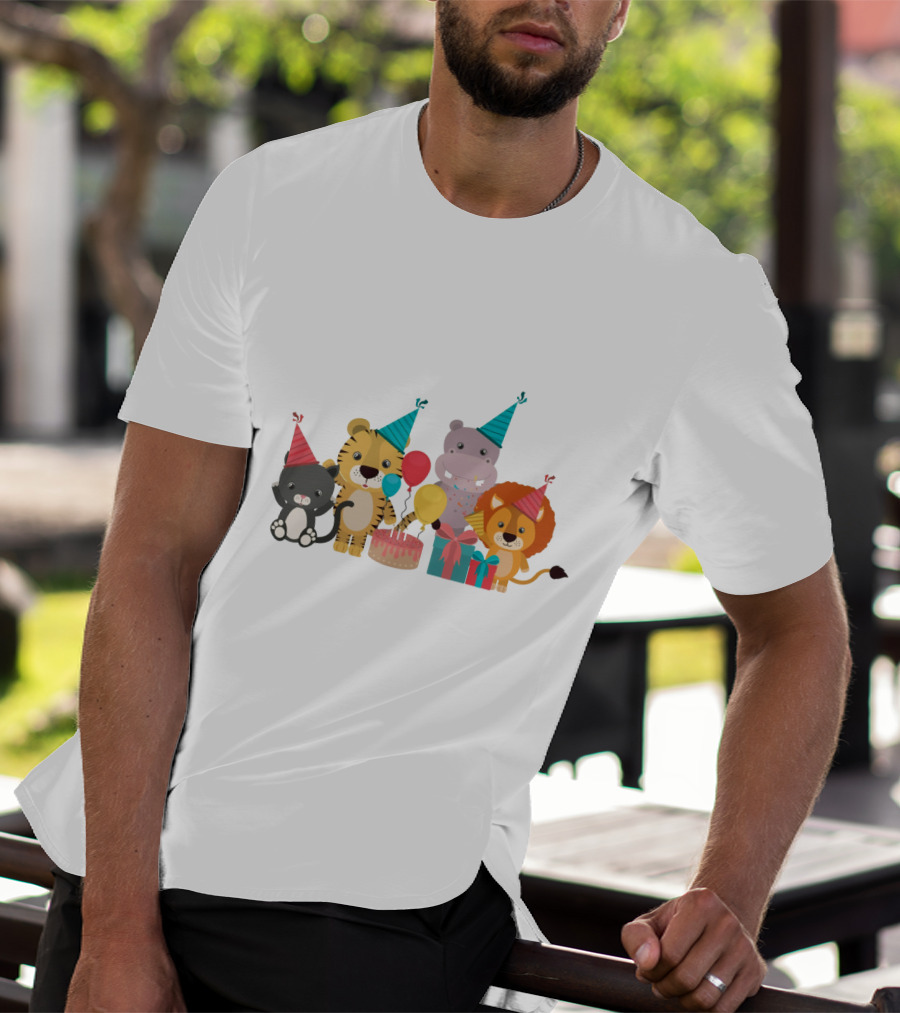 Party Animals Celebration With Balloons And Cake T-Shirt