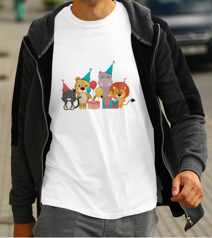 Party Animals Celebration With Balloons And Cake T-Shirt