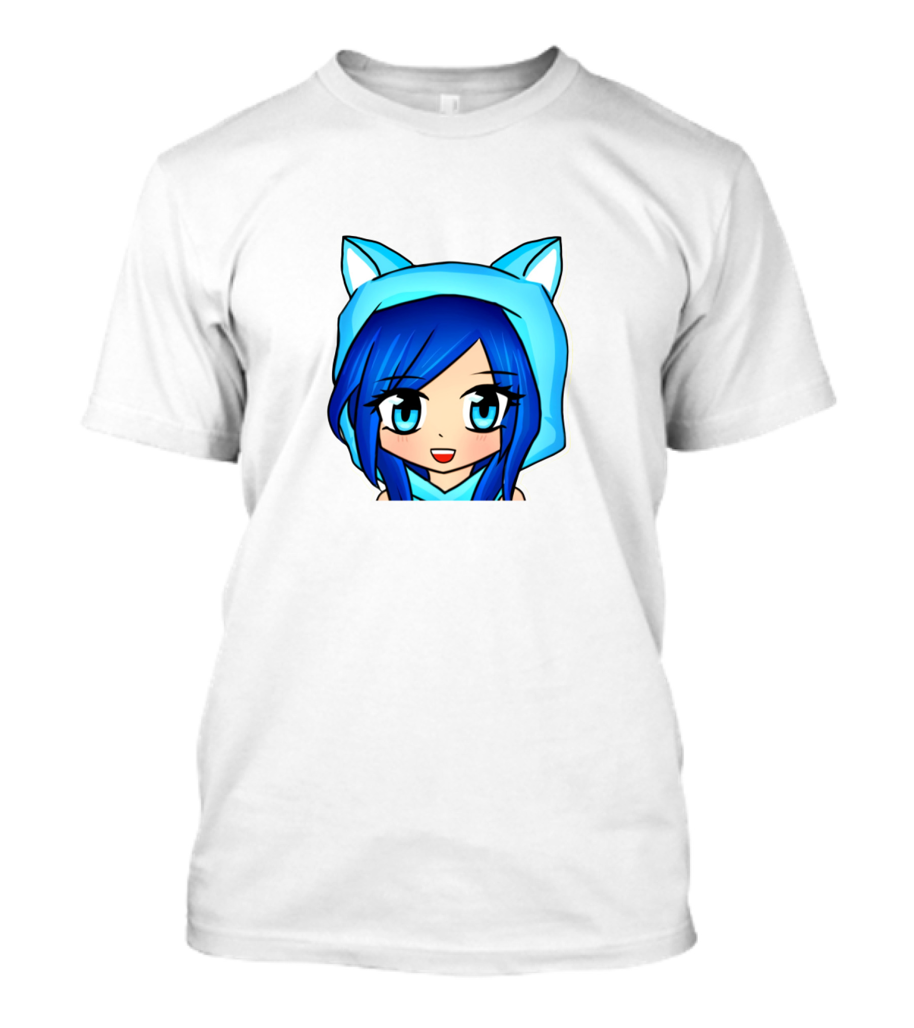 FunnehFunneh Blue-hooded Anime Character With Cat Ears T-Shirt