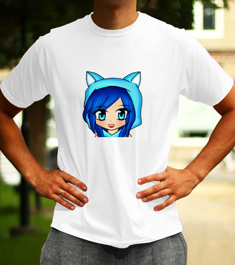FunnehFunneh Blue-hooded Anime Character With Cat Ears T-Shirt