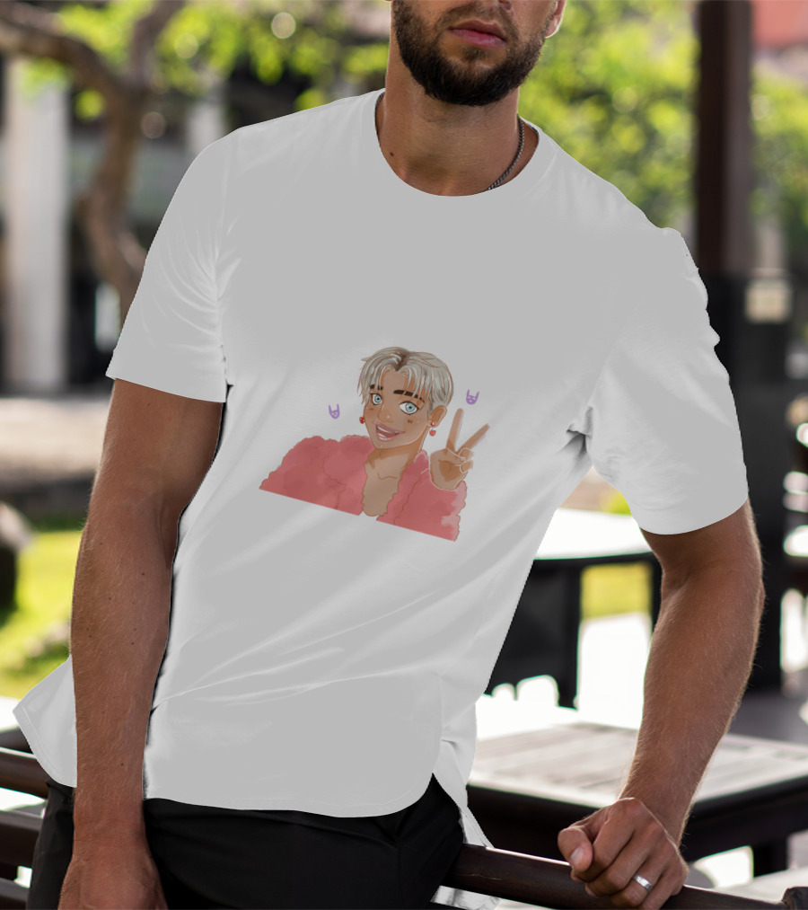 Brad Mondo Cartoon Peace Sign Character With Pastel Pink Jacket And Playful Expressions T-Shirt