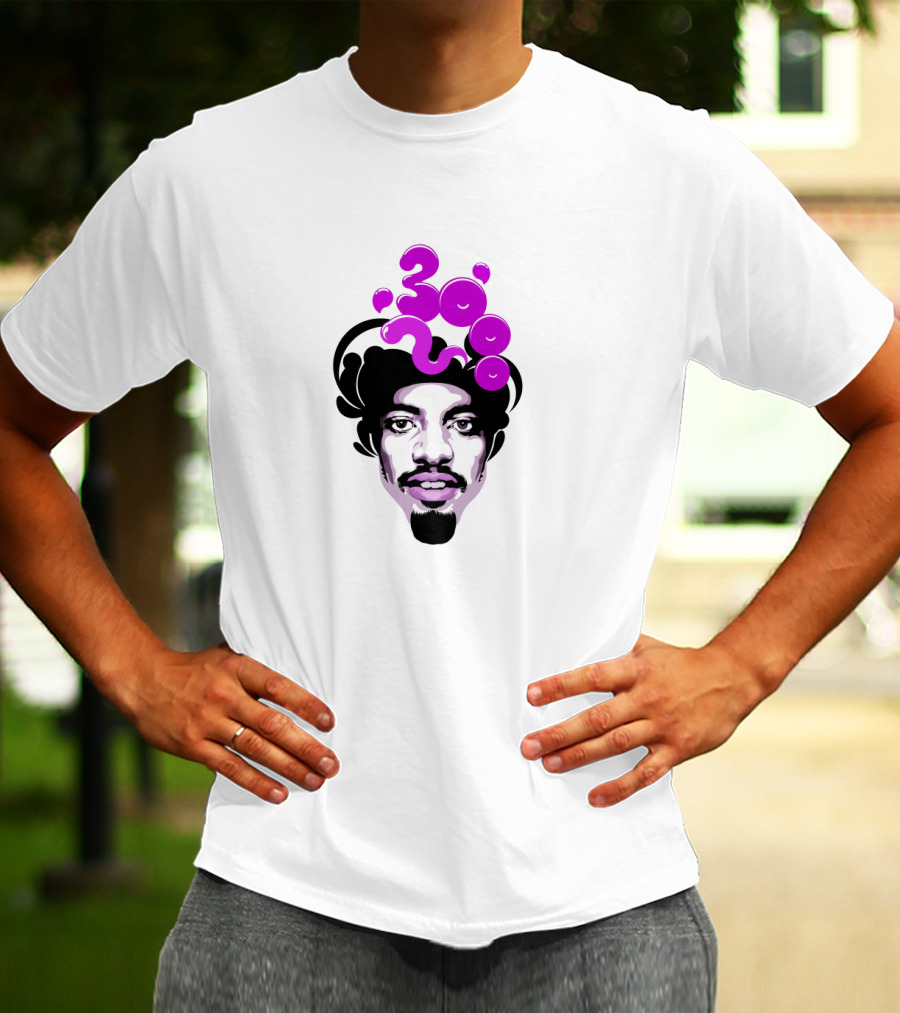 Andre 3000 Face Graphic With Purple Bubble Numbers T-Shirt