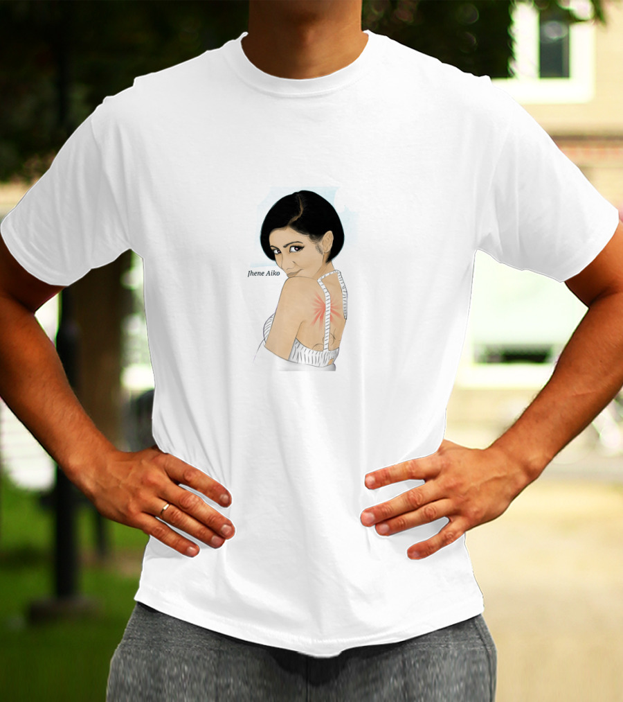 Jhene Aiko Illustration With Red And White Back T-Shirt