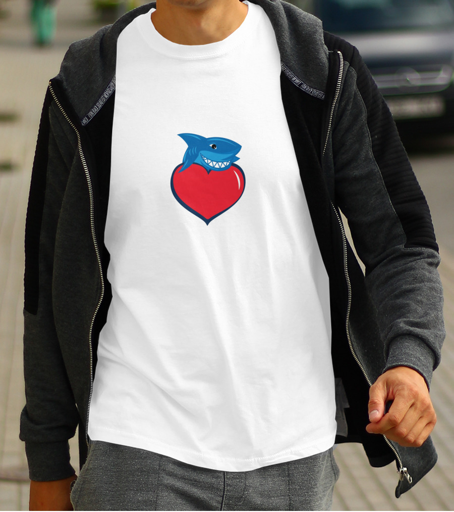 Cringe Fam Blue Shark With Red Heart T-Shirt