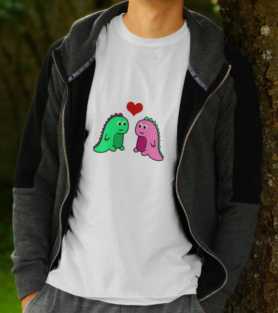 LaurDIY Green And Pink Dinosaur Heart T-Shirt