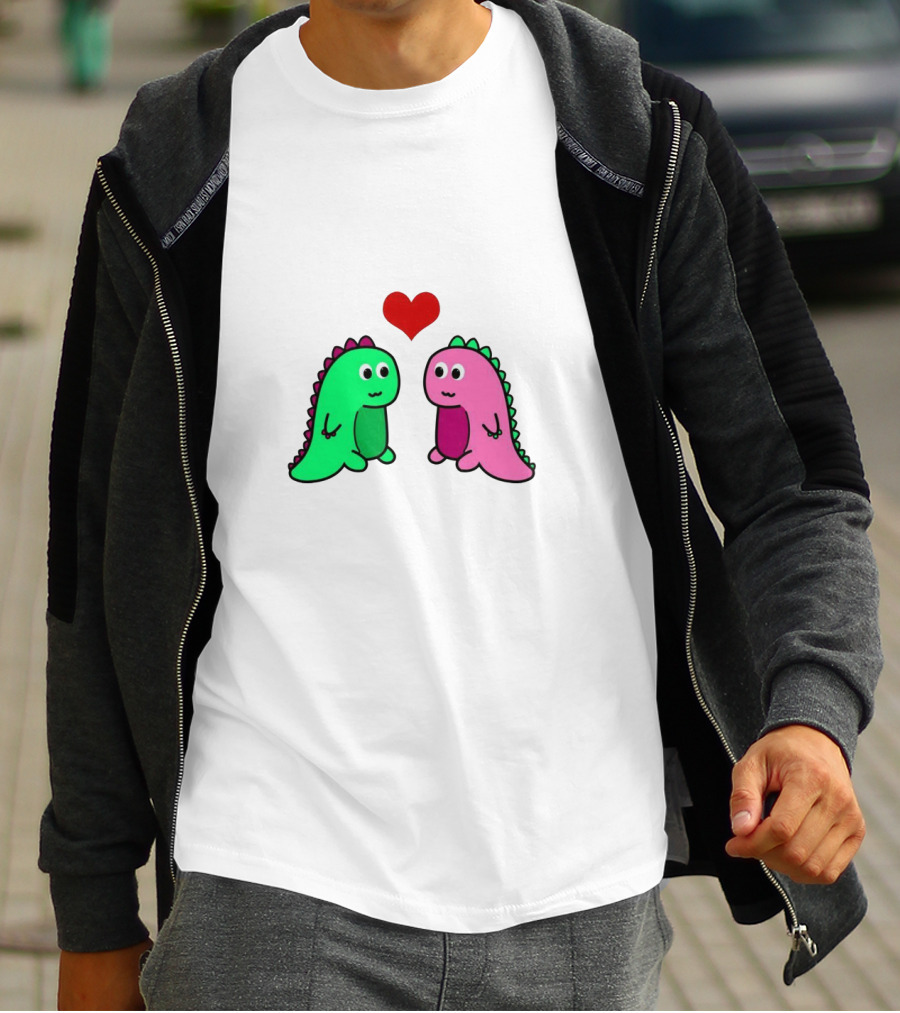 LaurDIY Green And Pink Dinosaur Heart T-Shirt