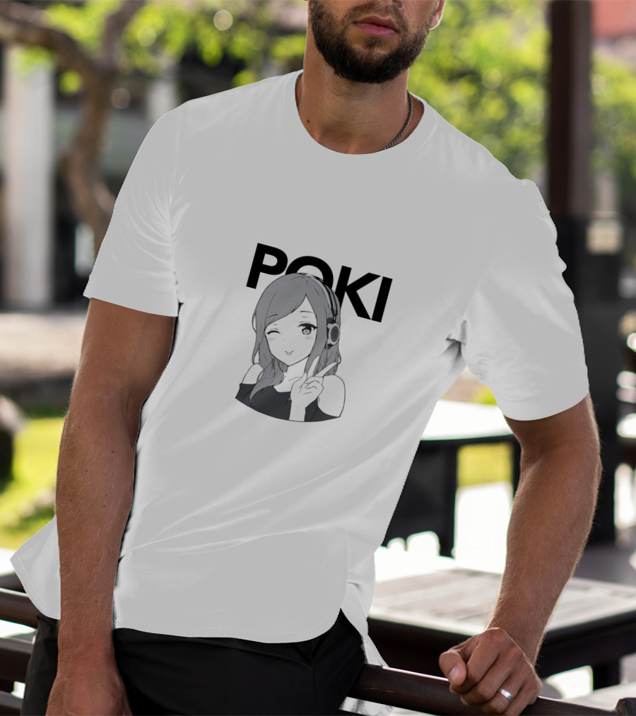 Poki Anime Style Winking Character With Headphones And Peace Sign T-Shirt