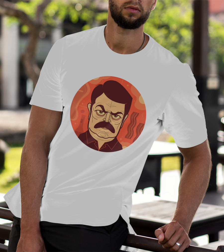 Ron Swanson Bacon And Steak Mustache Orange Circle T-Shirt
