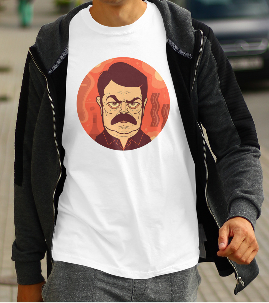 Ron Swanson Bacon And Steak Mustache Orange Circle T-Shirt