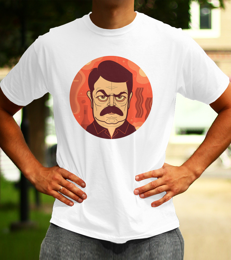 Ron Swanson Bacon And Steak Mustache Orange Circle T-Shirt