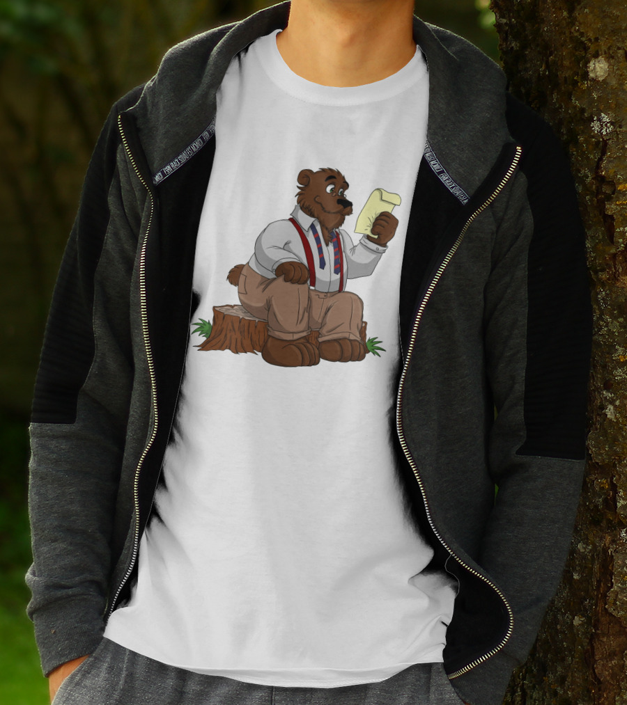 Papa Bear Reading Note Iconic Cartoon T-Shirt