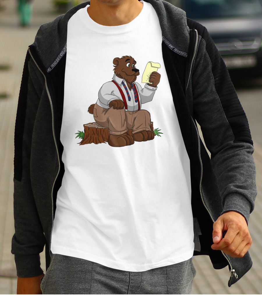 Papa Bear Reading Note Iconic Cartoon T-Shirt