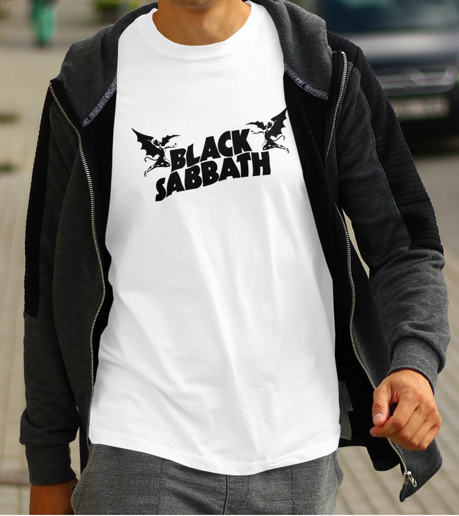 Black Sabbath Logo With Flying Demon Figures T-Shirt