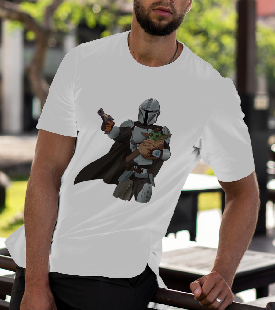 Dadalorian Star Warrior Protector With Child Alien Sidekick T-Shirt