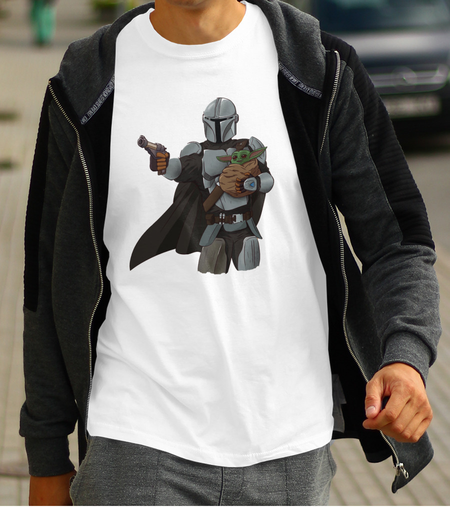 Dadalorian Star Warrior Protector With Child Alien Sidekick T-Shirt