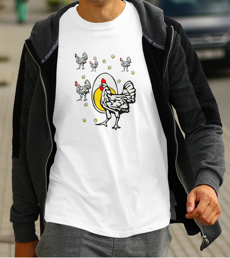 Roseanne Chicken Egg And Yellow Bubbles Motif T-Shirt